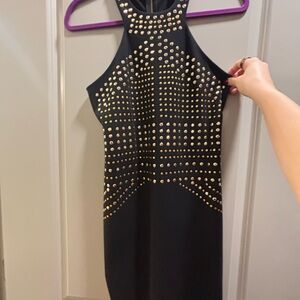 Express Black Dress with Gold Accents